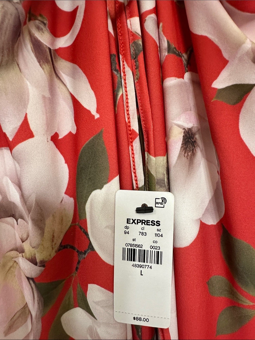 Express Red Floral Maxi Slip Dress with Pink Blossoms size Large - Picture 3 of 4